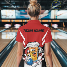 Load image into Gallery viewer, Custom Funny Red Bowling Jerseys Bowling And Beer Women Polo Shirts, Bowling Jerseys IPHW10540