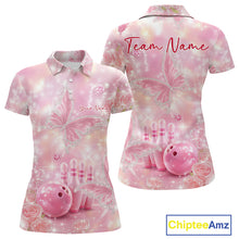 Load image into Gallery viewer, Custom Elegant Roses And Butterfly Women Bowling Polo Shirts, Dreamy Ladies Bowling Shirt IPHW11065