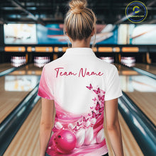 Load image into Gallery viewer, Custom Pink Butterfly Bowling Women Quarter-Zip Shirt, Ladies Bowling Team Outfits IPHW11348
