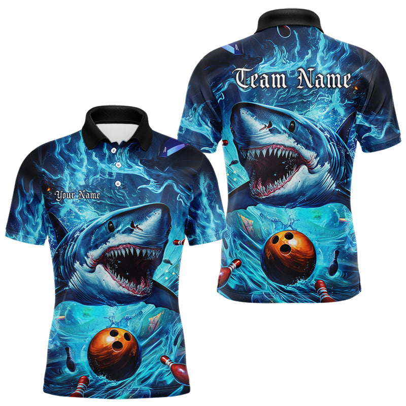 Custom Shark Team Bowling Polo Shirts For Men, Shark Bowling Team Outfits IPHW8007