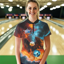 Load image into Gallery viewer, Blue And Orange Custom Flame Eagle Ladies Bowling Quarter-Zip Shirt, Bowling Team Shirt IPHW8449