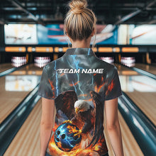 Load image into Gallery viewer, Custom Blue Thunder Lightning Flame Eagle Ladies Bowling League Quarter-Zip Shirt IPHW8450
