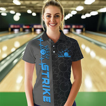 Load image into Gallery viewer, Custom Black And Blue Strike Bowling Polo Shirts For Women, Striking Team Bowling Jerseys IPHW8458