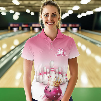Custom Pink Bowling Queen Bowling Polo Shirts For Women, Ladies Bowling Team Shirts IPHW8463