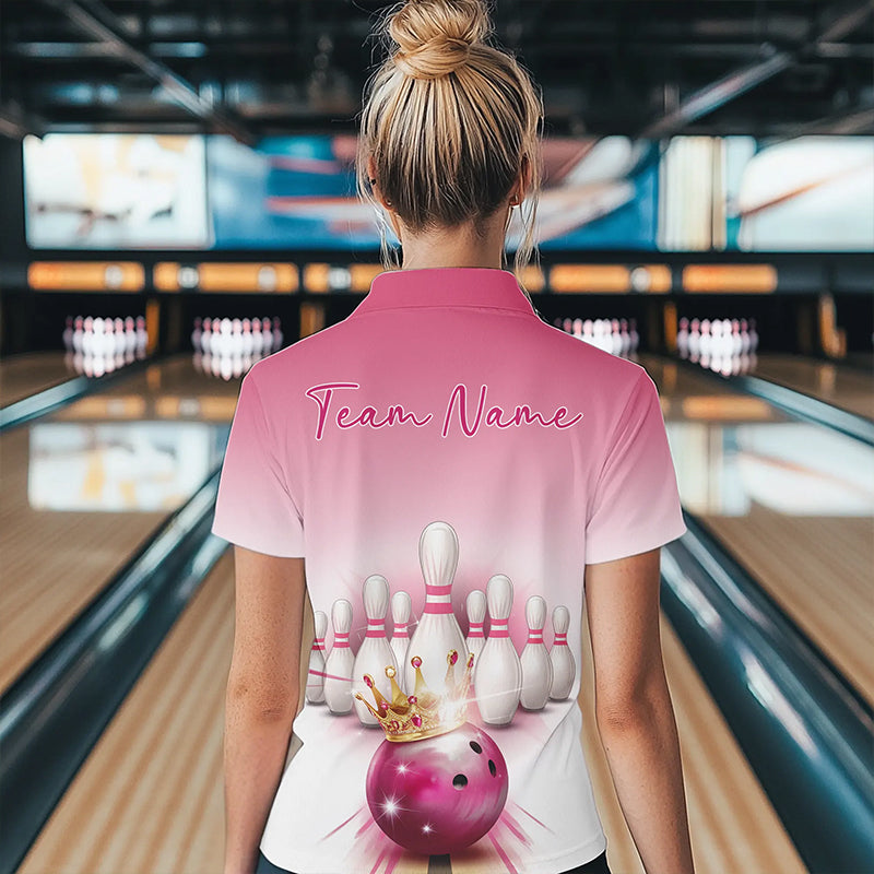 Custom Pink Bowling Queen Bowling Polo Shirts For Women, Ladies Bowling Team Shirts IPHW8463