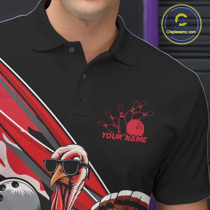 Custom Red Camo Funny Turkey Bowling Team Shirt For Men, Turkey Bowling Jerseys IPHW10550