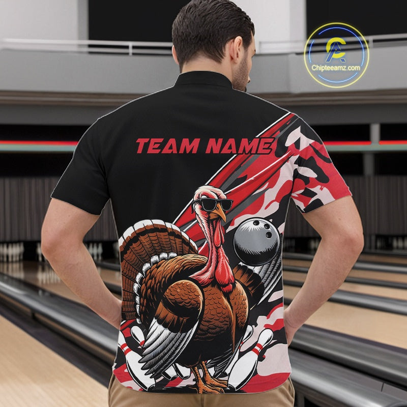 Custom Red Camo Funny Turkey Bowling Team Shirt For Men, Turkey Bowling Jerseys IPHW10550