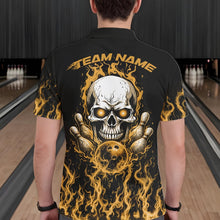 Load image into Gallery viewer, Custom Yellow Flame Skull Bowling Team Shirts For Men, Halloween Bowling Jerseys IPHW10554