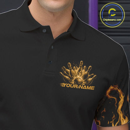 Custom Yellow Flame Skull Bowling Team Shirts For Men, Halloween Bowling Jerseys IPHW10554