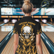 Load image into Gallery viewer, Custom Yellow Flame Skull Bowling Team Shirts For Women, Halloween Bowling Jerseys IPHW10554