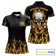 Load image into Gallery viewer, Custom Yellow Flame Skull Bowling Team Shirts For Women, Halloween Bowling Jerseys IPHW10554