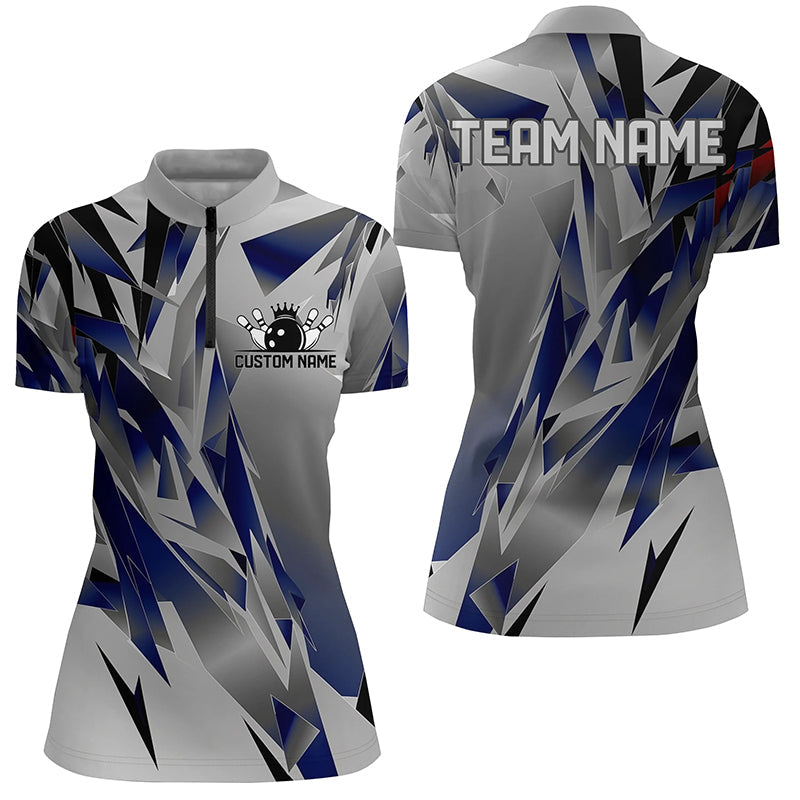 Blue And Gray Custom Ladies Bowling Team Shirts, Bowling Tournament Jerseys For Bowler Gift IPHW6188