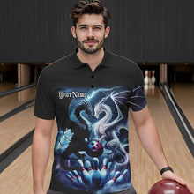 Load image into Gallery viewer, Custom Blue Lightning Black And White Dragons Bowling Polo Shirts For Men Bowlers Outfit IPHW8957