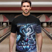 Load image into Gallery viewer, Custom Blue Lightning Black And White Dragons Bowling Quarter-Zip Shirts For Men Bowlers Outfit IPHW8957