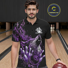 Load image into Gallery viewer, Custom Purple Wolf Howling Men Polo Shirt, Wolf Bowling Team Jerseys IPHW10159