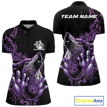 Load image into Gallery viewer, Custom Purple Wolf Howling Women Quarter-Zip Shirt, Wolf Bowling Team Jerseys IPHW10159