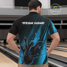 Load image into Gallery viewer, Custom Black And Blue Gradient Flame Bowling Team Jerseys, Fire Bowling Shirt For Men IPHW10571