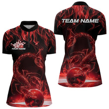 Load image into Gallery viewer, Custom Black Red Flame Scorpio Zodiac Bowling Women Quarter-Zip Shirt, Scorpion Bowling IPHW8970