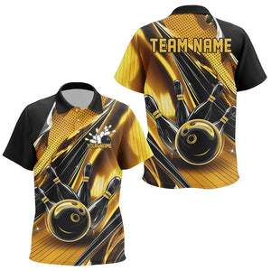 Custom Black And Gold Bowling Jerseys For Kid, Bowling Team Polo Shirts With Name IPHW8016