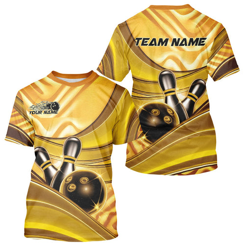 Custom Black And Gold Bowling Jerseys For Men, Bowling Team T-Shirts With Name IPHW8017