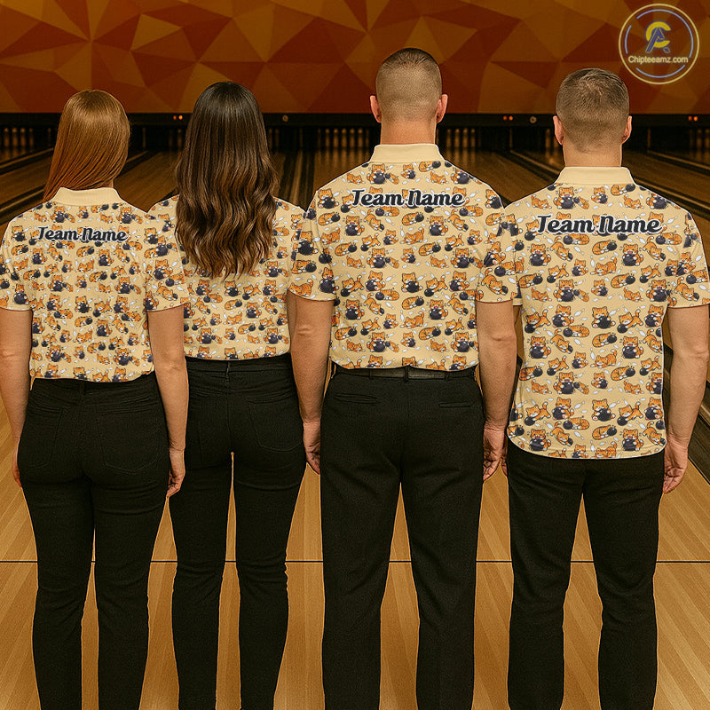 Custom Cute Ginger Tabby Cat Bowling Men Polo Shirts, Cat Bowling Team Shirt IPHW10306