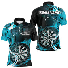 Load image into Gallery viewer, Custom Black And Blue Flame Dart Team Polo Shirts For Men, Dart Tournament Shirts IPHW8503