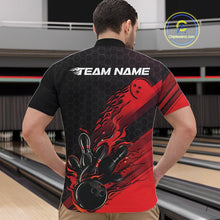 Load image into Gallery viewer, Custom Black And Red Flame Bowling Team Shirts, Bowling League Shirt Men Bowling Jersey IPHW10574