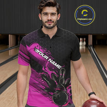 Load image into Gallery viewer, Custom Black And Pink Flame Bowling Team Shirts, Bowling League Shirt Men Bowling Jersey IPHW10576