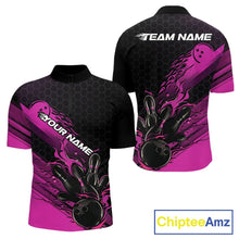 Load image into Gallery viewer, Custom Black And Pink Flame Bowling Team Shirts, Bowling League Shirt Men Bowling Jersey IPHW10576