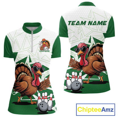 White And Green Custom Funny Turkey Bowling Women Shirt, Bowling League Team Shirt IPHW10808