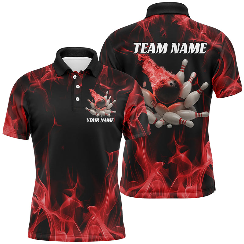 Red Fire Bowling Ball And Pins Custom Shirts For Men And Women, Flame Bowling Team Jerseys IPHW6701