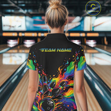 Load image into Gallery viewer, Custom Colorful Rainbow Colors Flame Bowling Women Polo Shirt, Bowling Tournament Shirt IPHW10307