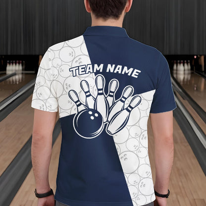 Custom White And Blue Retro Style Bowling Team Shirts For Men And Women, Bowling Jerseys IPHW10605