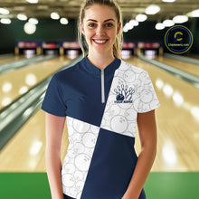 Load image into Gallery viewer, Custom White And Blue Retro Style Bowling Team Shirts For Women, Bowling Jerseys IPHW10605