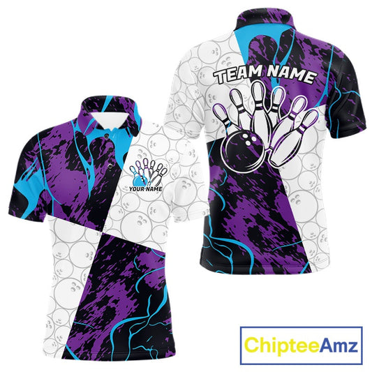 Custom Blue And Purple Camo Bowling Team Shirt For Men And Women, Camouflage Bowler Outfit IPHW10608