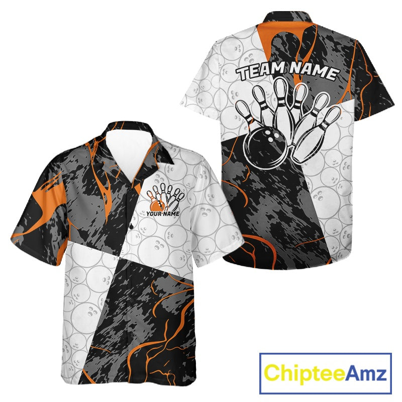 Custom Blue And Orange Camo Bowling Team Shirt For Men And Women, Camouflage Bowler Outfit IPHW10609