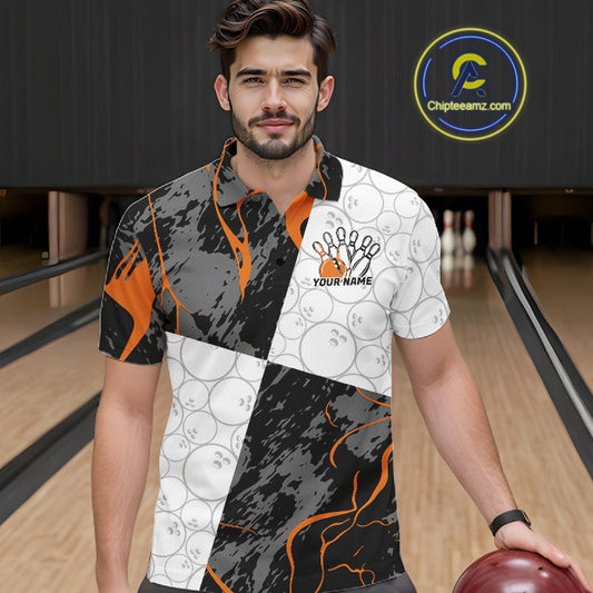 Custom Blue And Orange Camo Bowling Team Shirt For Men And Women, Camouflage Bowler Outfit IPHW10609