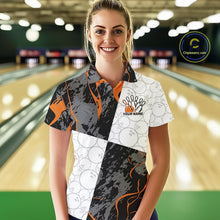 Load image into Gallery viewer, Custom Blue And Orange Camo Bowling Team Shirt For Women, Camouflage Bowler Outfit IPHW10609