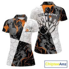 Load image into Gallery viewer, Custom Blue And Orange Camo Bowling Team Shirt For Women, Camouflage Bowler Outfit IPHW10609