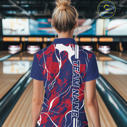 Custom Red,White And Blue Camo Strike Bowling Shirts, Patriotic Women Bowling Team Jerseys IPHW10610