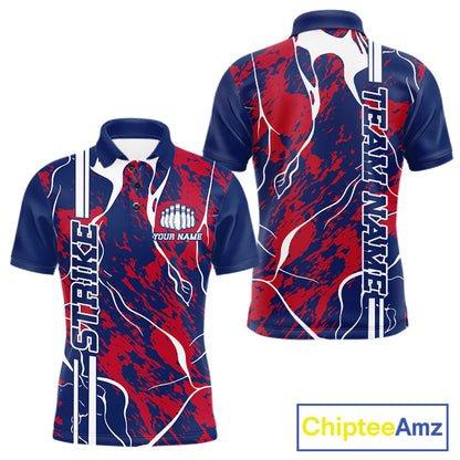 Custom Red,White And Blue Camo Strike Bowling Shirts, Patriotic Men Bowling Team Jerseys IPHW10610