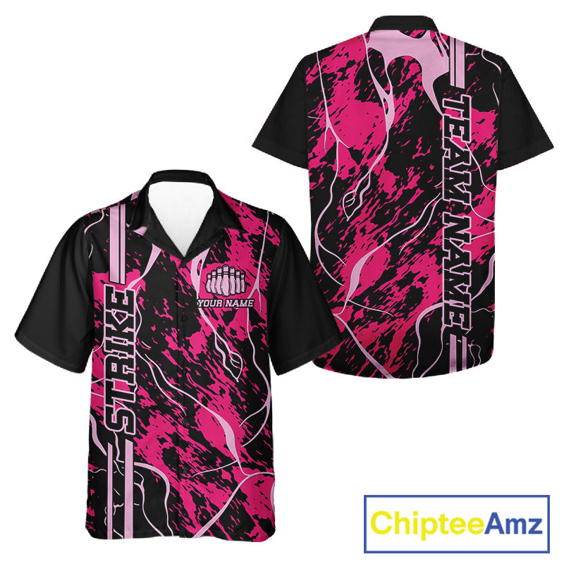Custom Black And Pink Camo Strike Bowling Shirts Men And Women Bowling Team Jerseys Bowling League IPHW10611
