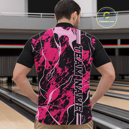 Custom Black And Pink Camo Strike Bowling Shirts Men Bowling Team Jerseys Bowling League IPHW10611