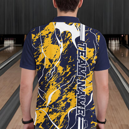 Custom Navy Blue And Yellow Camo Strike Bowling Shirt, Men Bowling League Team Jerseys IPHW10613