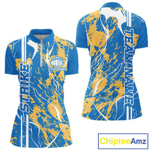 Load image into Gallery viewer, Custom Azure Blue And Yellow Camo Strike Bowling Shirt, Women Bowling League Team Jersey IPHW10615