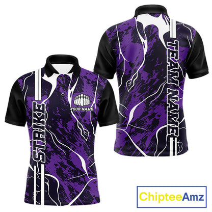 Custom Purple Camo Strike Bowling Shirts For Men, Bowling League Team Jerseys IPHW10616