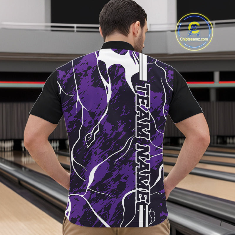 Custom Purple Camo Strike Bowling Shirts For Men, Bowling League Team Jerseys IPHW10616