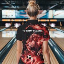 Load image into Gallery viewer, Custom Red Flame Lion Bowling Team Women Polo Shirts, Lion Bowling League Shirt IPHW8977