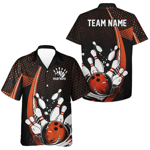Custom Black And Orange Bowling Kid Hawaiian Shirt, Classic Retro Bowling Jerseys Bowler Outfit IPHW7280