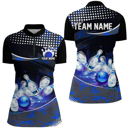 Blue Camo Custom Ladies Bowling Shirts, Bowling League Shirt Bowling Team Uniform With Name IPHW7285